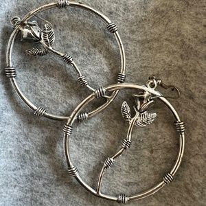 Large Silver Hoop Earrings with Rose